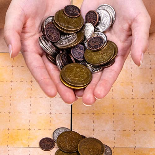 The Dragon's Hoard: 60 Real Metal Fantasy Coins With Leather Pouch | Board Game Accessory For Tabletop Rpg Role-Play Strategy Games | Bronze, Silver, And Gold Colored Coins #TOP2