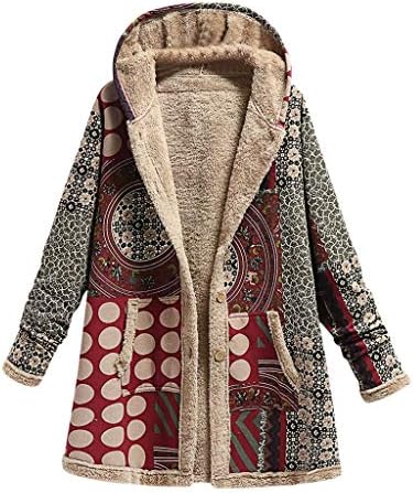 Ellymi Coats for Women Winter Plus Size Warm Solid Pockets Thicker Zipper Hooded Coat Vintage Outwear Wine