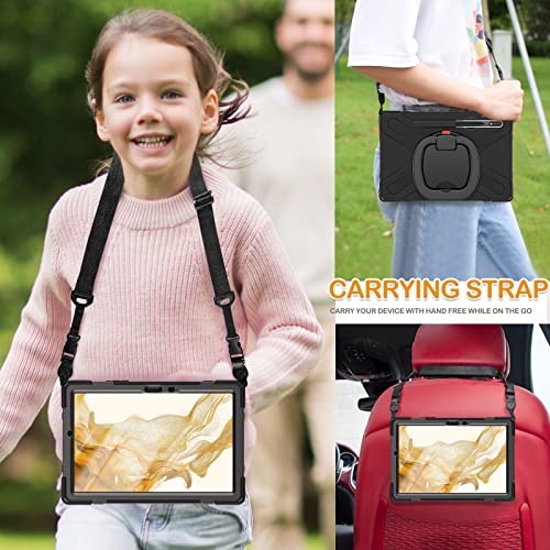 Braecn Case For Samsung Galaxy Tab S8/S7 11 Inch 2022/2020 (Sm-X700/706/T870/T875), Handle Grip, Stable Kickstand, Protective Rugged Silicone Case With S Pen Holder&Carrying Strap For Kids, Black #TOP4