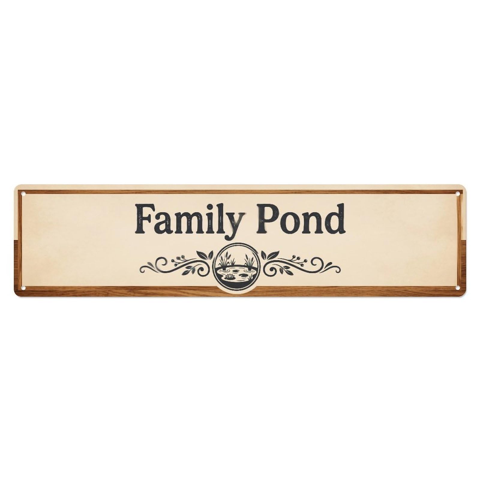 Family Pond Peaceful Reflection Metal Tin Skinny Sign Plaque Wall Decor for Cafe, Club Bar, Office, Home Garden Metal Poster 4x16Inch