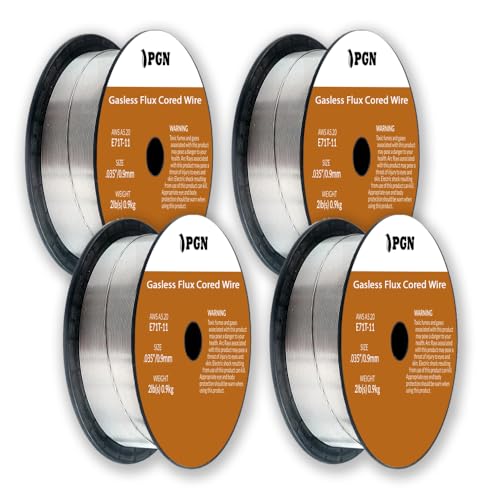 (4 Pack) PGN Flux Core Wire .035 - E71T-11 .035 Inch, 2 Pound Spool - Gasless Mild Steel Welding Wire with Low Splatter - For All Position Arc Welding