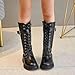 Girls Lace Up Combat Knee High Boots with Comfort Chunky Heel Fashion Non Slip Lug Sole Side Zipper Mid Calf Knee High Boots For Kids Punk Goth Boot (1 Big Kids)
