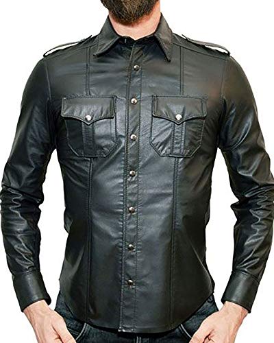 Chemise de police en cuir véritable WINTEX pour homme coupe ajustée confortable
