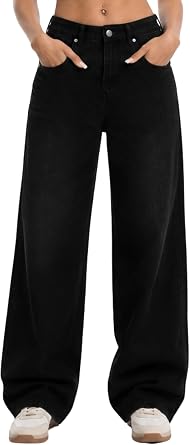 Baggy Jeans for Women Retro Wash Mid Waist Wide Leg Loose Boyfriend Oversized Denim Pants Y2K