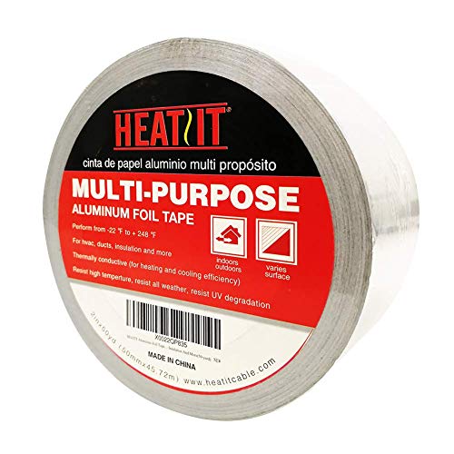 HEATIT Aluminum Foil Tape Professional Grade - 2 inch x 150 feet 4.85 mil Thick(1.7 mil foil Thick and 3.15 mil Backing Thick) for HVAC, Ducts, Pipes, Metal Repair, Pipe Heating Cable Application etc