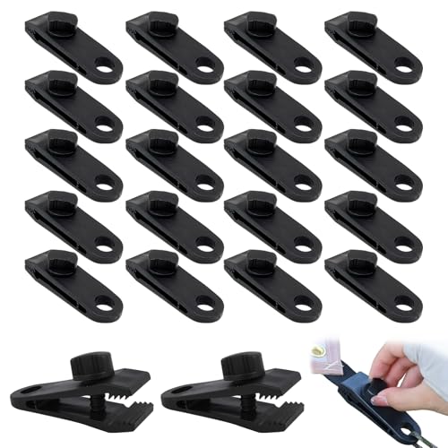 20 Stück Planenspanner Tarp Clips Upgrade Multifunktion Planenbefestigung Zeltklammern Einstellbar Tarp Clips Heavy Duty Camping Zelt Clip für Camping Zelte Abdeckung Schwarz
