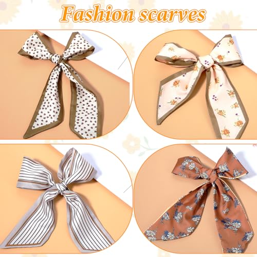 6 Pack Silk Like Head Scarves for Women Stylish Printed Neck Hair Accessories Lightweight Scarves for Hair Wrapping Outfit Decor Handbag Purse Styling Gift for Everyday Wear Parties Travel3