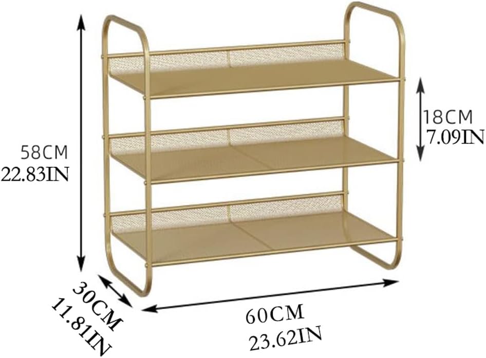Shoe Rack 3 Tier Shoe Rack, Stackable and Adjustable Sturdy Metal Mesh Shoe Storage Organizer Shelf, Ideal for Entrance, Living Room, Bedroom Shoe Shelf (Color : A) (A)
