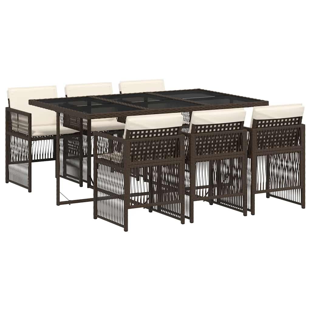 vidaXL Set de Comedor de Jardín con Cojines 7 pzas, Mesa y Sillas de Cena, Conjunto de Muebles para Patio Terraza, Ratán Sintético Marrón