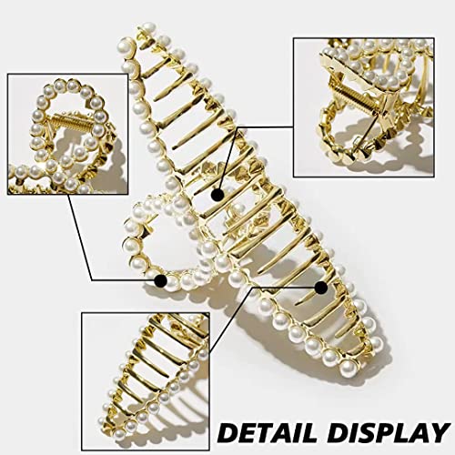 ANNACREATIONS Golden Large Metal Pearl Hair Clutcher hair Claw Hair Accessories For Women Girls (Pack Of 1) Large - Image 4