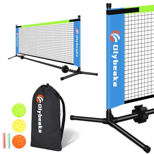 5ft / 10ft / 12.5 ft Mini Pickleball Net for Driveway Backyard with 3 Pickleballs Carry Bag Chalks Portable Half Court Small Pickleball Net for Adults Beginners Pros (Blue 10ft)