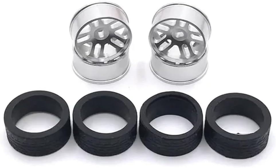 4pcs 1/28 24mm Racing Tire Metal Wheel Rim Compatible with 284131 K969 K979 K989 P929 -Z 1:28 RC Car Upgrade Parts(Grey)