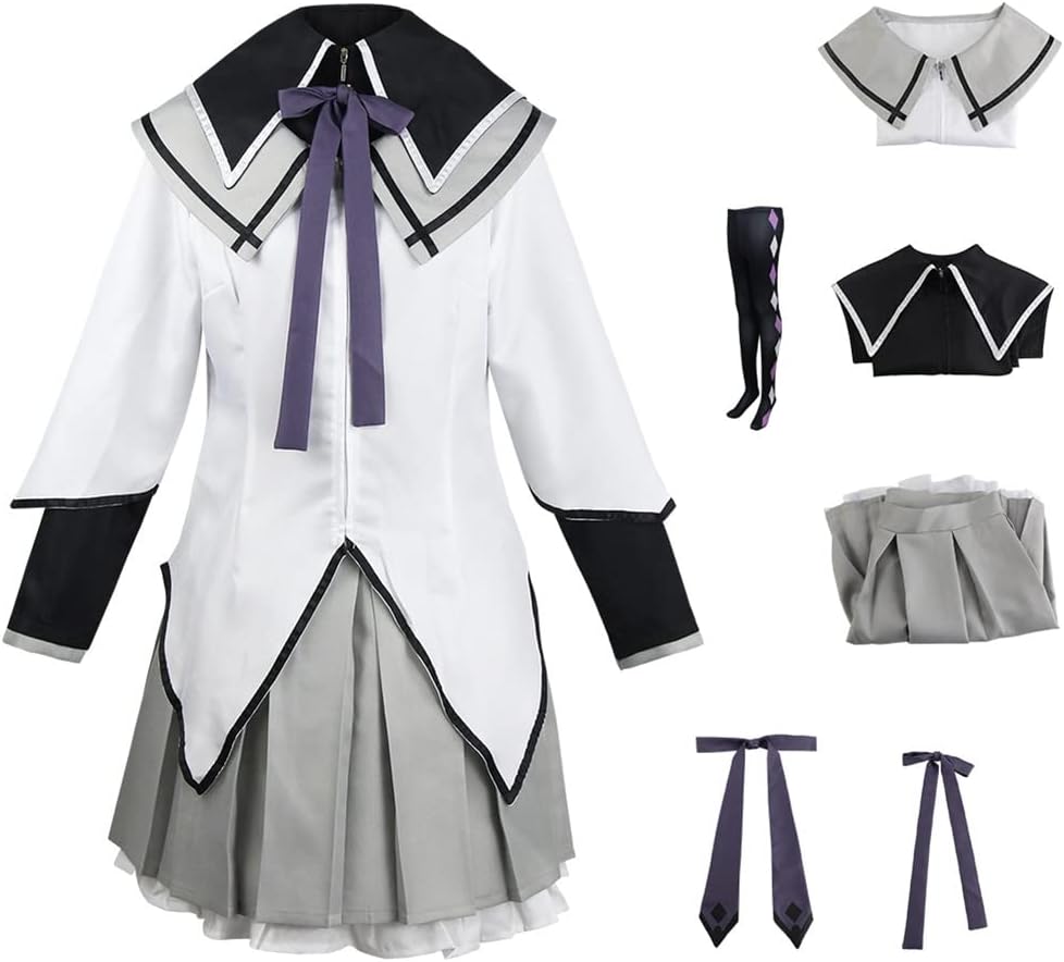Women Madoka Magica Magi Costume Akemi Cosplay Uniform Dress High School Outfit Halloween for Adult