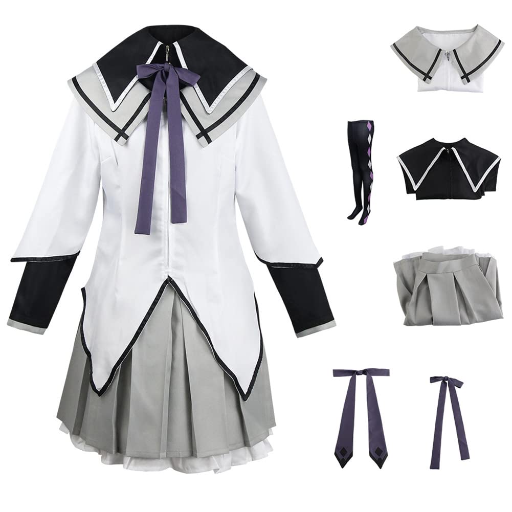 Juejuezi Women Madoka Magica Magi Costume Homuras Akemi Cosplay Uniform Dress High School Outfit Halloween