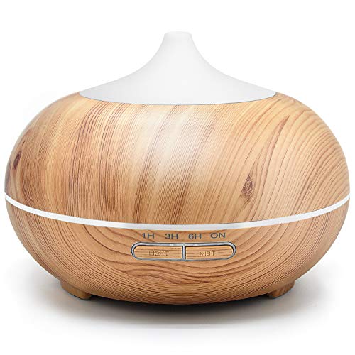 ASAKUKI 300ml Essential Oil Diffuser, Ultrasonic Aromatherapy Scented Diffuser Humidifier for Room, Spa, Baby with LED Changing Lights and Waterless Auto Shut-Off, BPA-Free Wood Grain