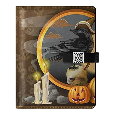 Crow Pumpkin Halloween Leather Journal Notebook Travel Journal Writing Notebook Binder with Pockets Daily Planner Diary Book for Office School Business Cover