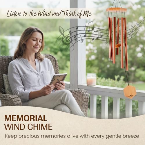 Red Deep Tone Wind Chime – Outdoor Sympathy & Memorial Gift for The Loss of a Loved One, Memorial Wind Chimes, Thoughtful Sympathy Gift for Bereavement and Remembrance. 29" Copper Red