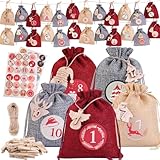 Adventskalender zum Befüllen - 24 Stück 2025 Weihnachtskalender Adventskalender zum Befüllen,12x15cm Weihnachtsdeko Geschenktüten für Kinder (Rot)