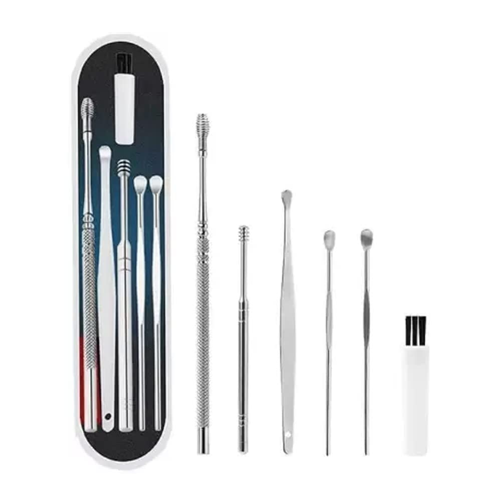 CHITROSE Ear Wax Cleaner - Resuable Ear Cleaner Tools Set with Storage Box - Ear Wax Remover Tool Kit with Ear Curette Cleaner and Spring Ear Buds Cleaner - 6 Pc, (Ear Cleaner 6Pcs)
