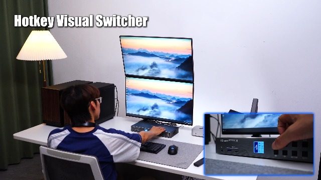 Image of TESmart 4K@144Hz Displayport KVM Switch 2 Monitors 4 Computers, DP 1.4 KVM Switch Dual Monitor 8K@60Hz, USB 3.0, Support EDID, Gigabit Network, Hotkey Switch, VRR, All Input Cables