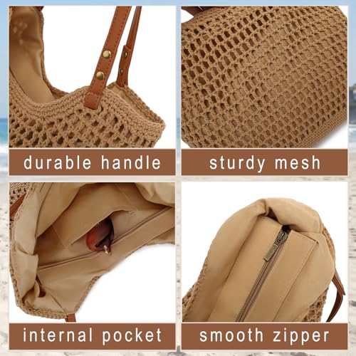 Image of Bycobecy Woven Tote Bag for Women, Summer Beach Bag Large Crochet Shoulder Purse Handbag Boho Knit Bag for Summer Travel