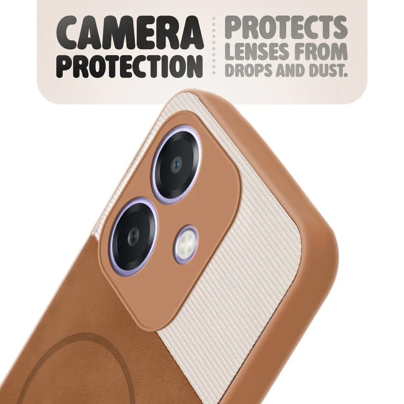 Image of Bintage Mac Safe Design Hard Slim Back Case | Soft Border Camera Protect | Dual PU Leather Finish Back Cover Compatible for Oppo A79 5G - White & Cherry Brown