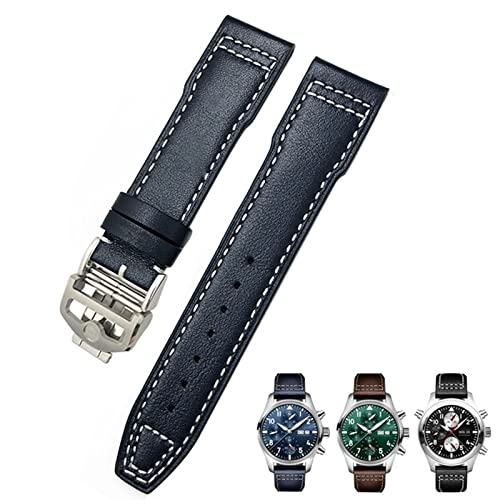 Bracelet de montre en cuir de vache bleu 20mm pour Mark 18