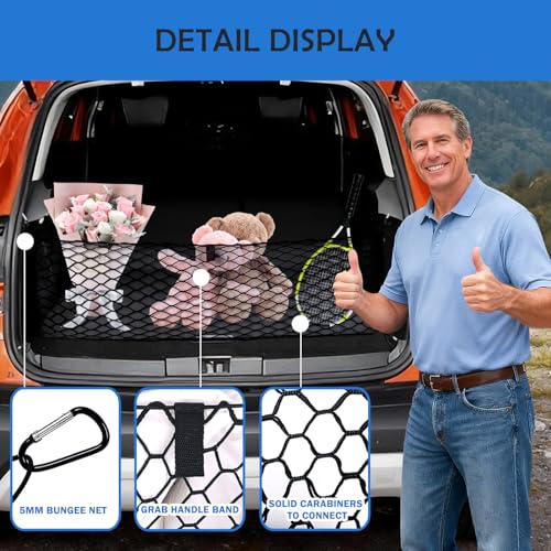 Image of Envelope Style Cargo Net for 2020-2025 2026 Ford Explorer Accessories, Rear Trunk SUV Mesh Cargo Net, Upgraded 5mm Bungee & Double-Layer Nylon Storage Tailgate Netting Grocery&Tools Holder Organizer