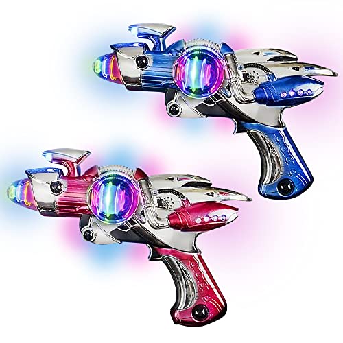 ArtCreativity Red & Blue Super Spinning Space Toy Gun Set with Flashing Lights & Sound Effects, Pack of 2 Space Guns, Light Up Toys for Boys & Girls, Batteries Included