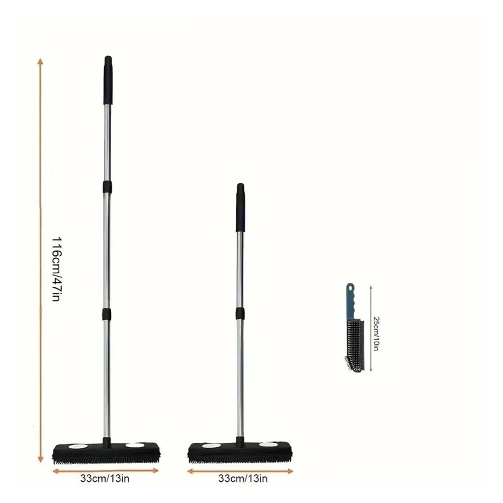Rastrillo de Alfombra Escoba Goma con Mango Largo, for Madera Dura Peluda, 2 uds