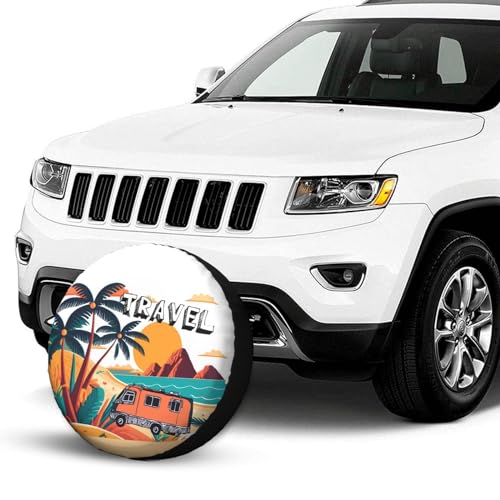 Image of Beach Sunset Spare Tire Cover Wheel Protectors Tyre Covers Weatherproof Wheel Covers Universal Fit for Trailer Rv SUV Truck Camper Travel Trailers 14 inch