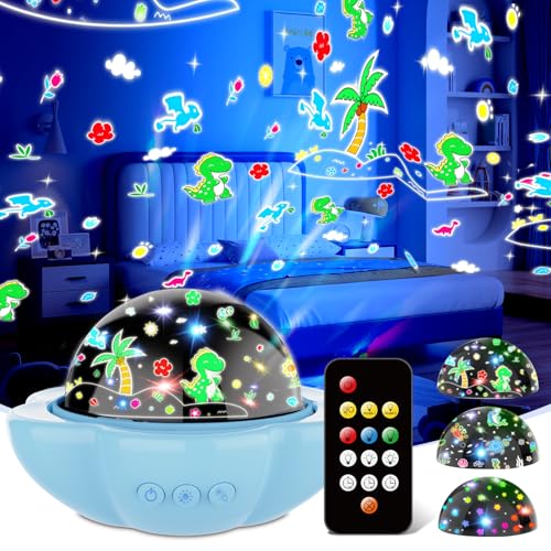 JKGIFTS Nachtlicht Kinder - Dinosaurier Spielzeug für 1-9 Jahre Jungen Mädchen Sternenhimmel Projektor Kinder 4 in 1 LED Projektor Sternenhimmel Nachttischlampe Fernbedienung Spielzeug Weihnachten