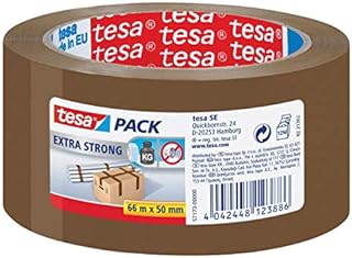 tesa Extra Strong PVC Packing Tape for Packing Heavy Parcels and Boxes, Brown, 66 m x 50 mm