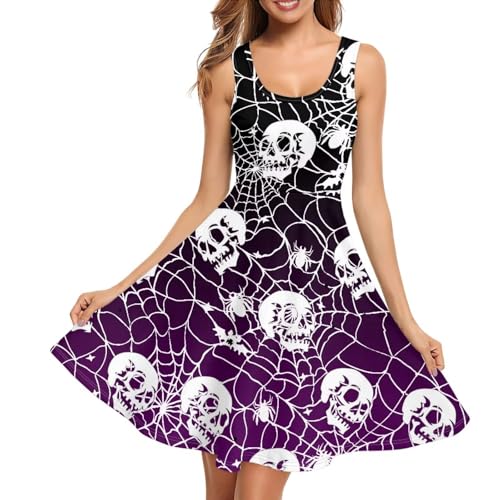 Image of TOADDITDO Women's Sleeveless O Neck Beach A-Line Party Coctail Tank Dresses Flared Sundress