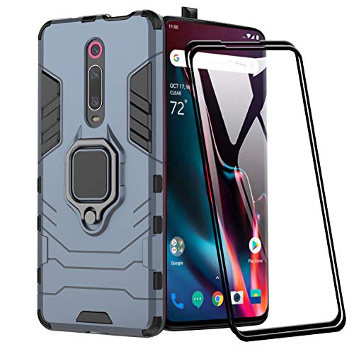 XIFAN Funda para Xiaomi Mi 9T, [Robusto] Anillo Metálico Soporte [Funciona con El Montaje De Coche Magnético] Case Carcasa, Azul + 2 Piezas Protector de Pantalla