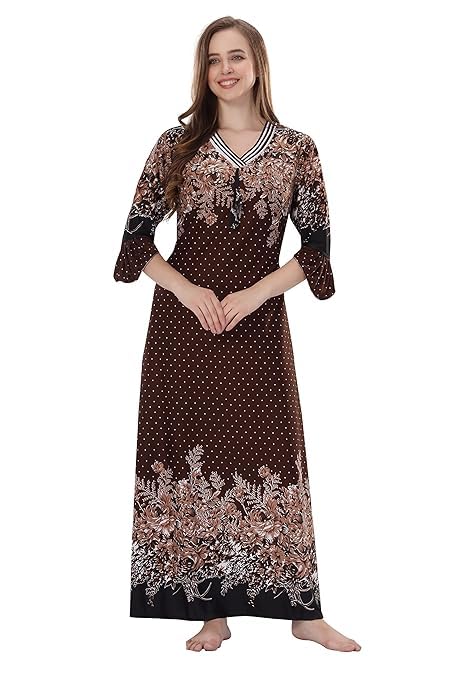 Women's Sarina Full-Flare Nighty with Long Sleeves/Night Gown/Nightwear/Nightdress