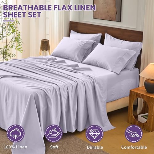 Image of Bedlifes 100% French Linen King Bedding Set - 18-24 inch Extra Deep, 6-Piece | Soft & Durable, Breathable & Cooling, Flax Linen Sheet, OEKO-TEX Certified, Moisture Wicking, Easy Care, Machine Washable