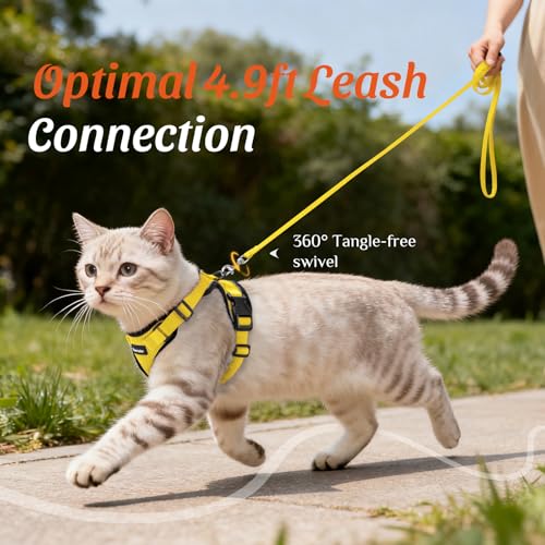 Image of Dooradar Cat Harness and Leash Set, Escape Proof Safe Adjustable Kitten Vest Harnesses for Walking, Easy Control Soft Breathable Mesh Jacket with Reflective Strips for Cats, Yellow, S