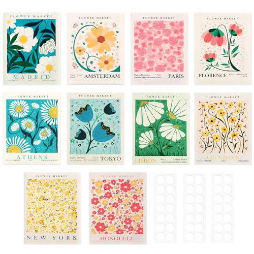 TANGHSE 10Pcs Flower Market Wall Art Prints Decor Posters, Waterproof Drawing Posters Colorful Floral Room Decor for Gallery, Aesthetic Bedroom Wall Framed Prints, 8x10in- Unframed