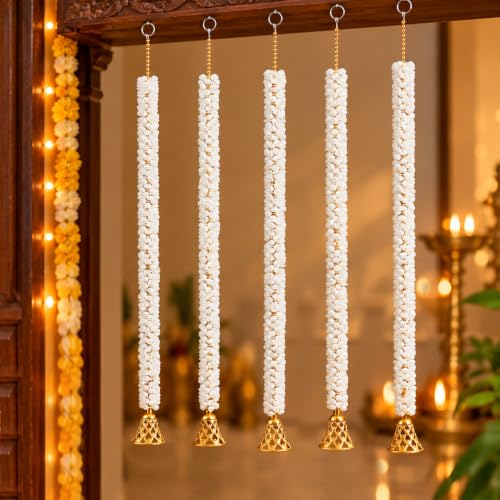 Best Artificial Flower Garlands: Festive Floral Decor 32 TIED RIBBONS Set of 5 Artificial Flower for Decoration (White, 74...