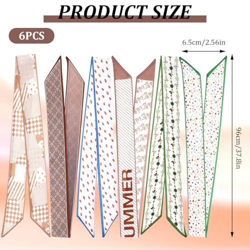 6Pcs Bag Scarf Purse Scarf for Handbags, Skinny Hair Neck Scarves for Girls Women, Silk Feeling Handle Ribbon Scarf Lightweight Neckerchief for Package Band Fashion Accessories Gifts2