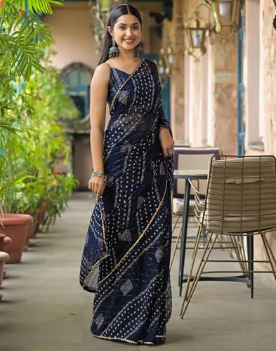 Image of SIRIL Women's Georgette Bandhani Printed Saree With Unstitched Blouse Piece