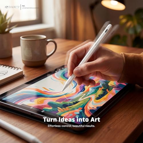 Image of Estatico Ink Universal Stylus Pen for All Touchscreen Devices, iPad & Android Tablets | One Tap Activation, USB-C Fast Charging & LED Battery Indicator | Magnetic Attachment, 2 Tips, Free Stylus Case