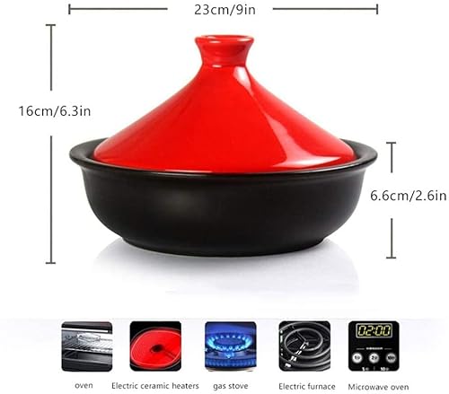 High Tightness High Temperature Resistant Casserole Pot With Wooden Shovel Lead Free Ceramic Tagine Pot For Home Kitchent 22.5.28 (Color : Red) #TOP2