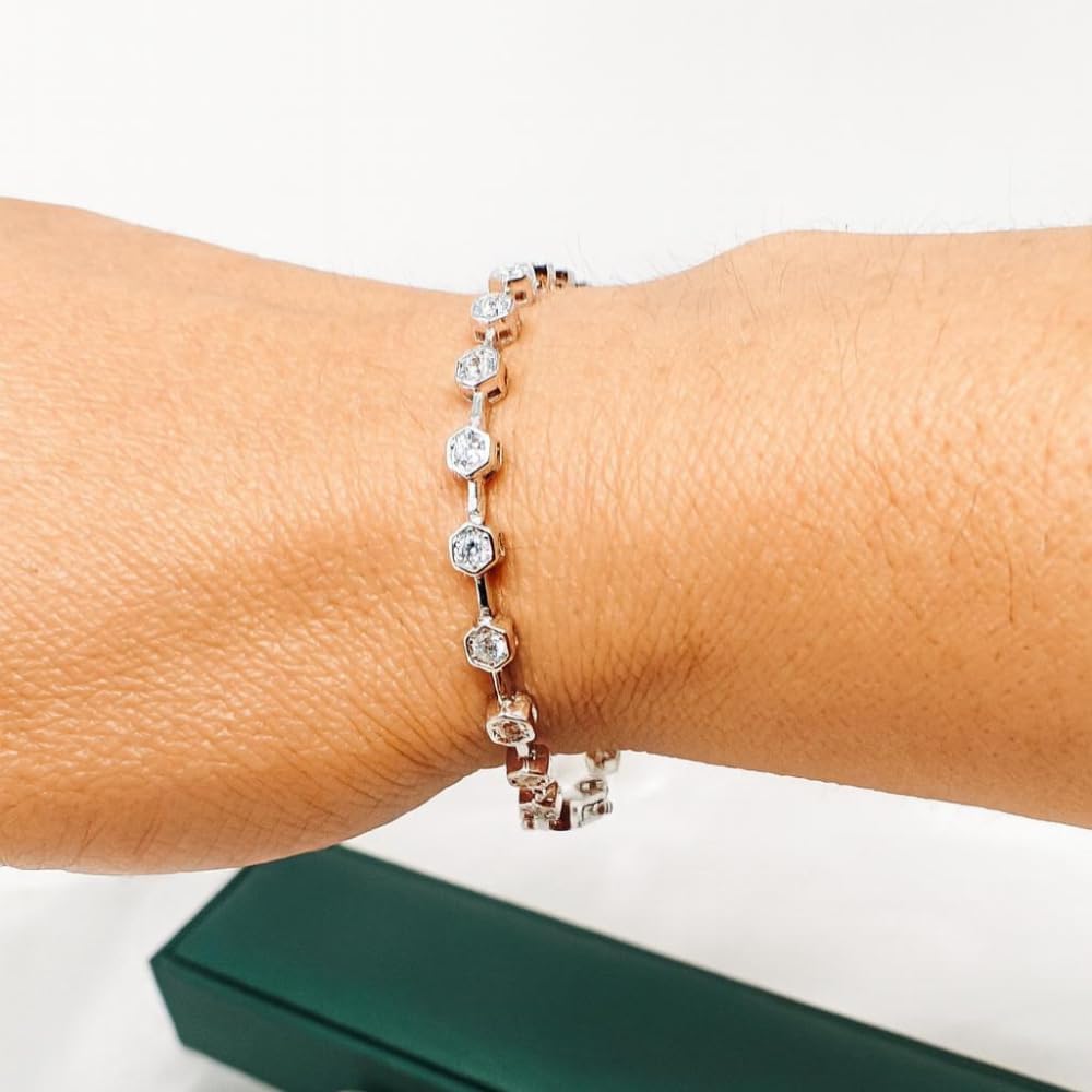 Ello Elli Moissanite Tennis Bracelet for Women, 925 Sterling Silver, 2.5mm D Color VVS1 Lab Created Stones, Honeycomb Bezel, Dual Safety Clasp, Luxury Gift - Image 7