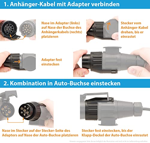 valonic Premium Anhänger Adapter - 7 auf 13 polig, schwarz - Auto zu Hänger, Adapter für Pkw, Kfz und LKW - kurz, Anhängerkupplung, Adapterstück