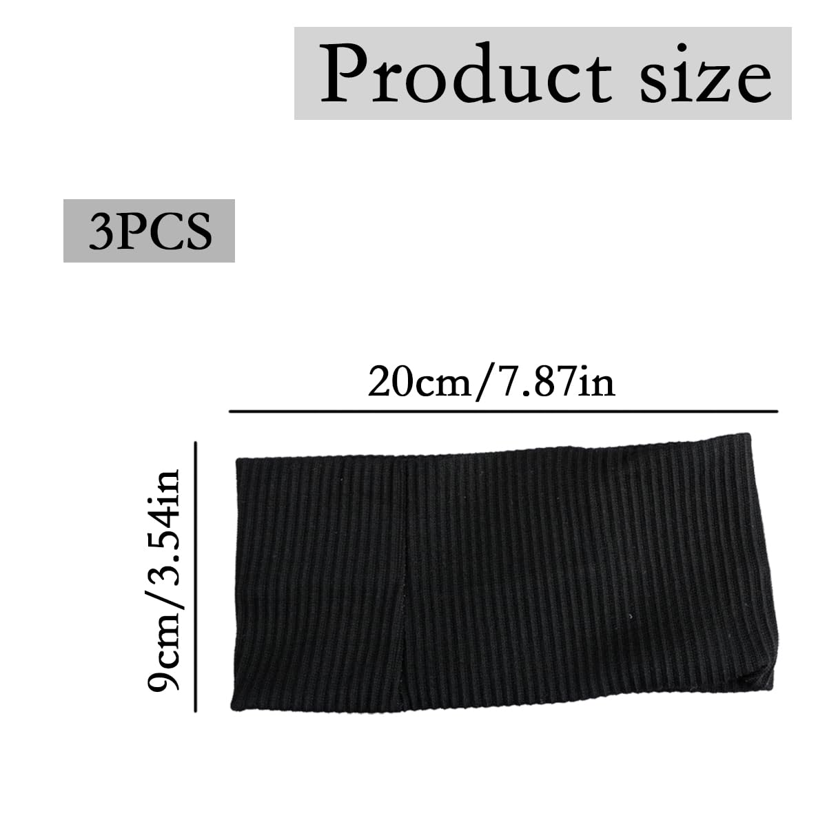 Thyonta 3 PCS 9 cm Wide Black Women's Headband Knitted Wide Edge Hairband Elastic Headband For Yoga Makeup Running (Black+White+Light Gray) - Image 2
