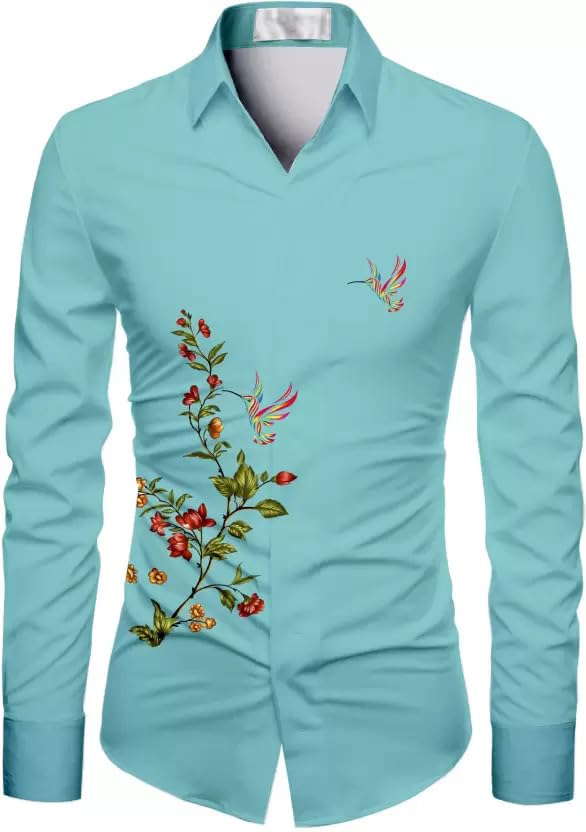 Men's Polycotton Regular Fit Printed Unstitched Shirt Fabric 2.25 Meters with Elegant Design For Casual Outings, Parties, Festivals (Aqua Blue)-image-42