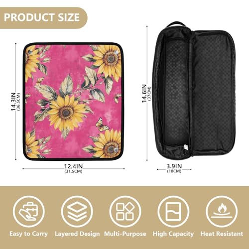Bolso de viaje resistente al calor para herramientas de cabello Hot Pink Rustic Sunflower con tapete resistente al calor para plancha de pelo y rizador miniatura 4