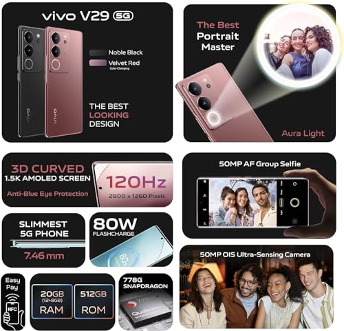Image of Vivo V29 5G Smartphone (Majestic Red, 12GB RAM, 256GB Storage)